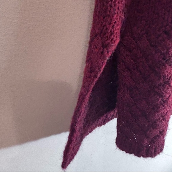 AVA Sz L Wool Alpaca Blend Sweater Cowl Neck Long Line Lattice Hem & Cuffs - Picture 5 of 9